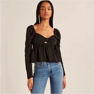 Abercrombie & Fitch Long-Sleeve Sheer Twist-Front Top